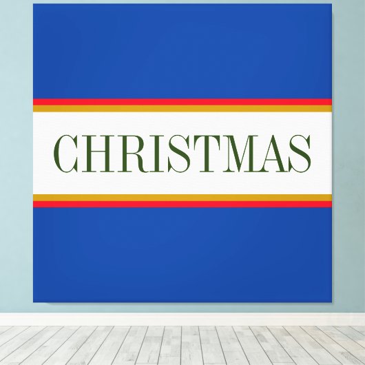 KERSTMIS Tekst Feestelijke Alpine Blauw Witte Stre Canvas Afdruk (Insitu (Houten vloer))
