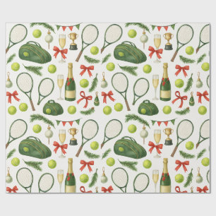 Kerstmis tennis thema met bal en racket cadeaupapier