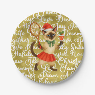 Kerstmis-tennis voor kattenliefhebbers papieren bordje