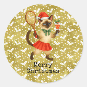 Kerstmis-tennis voor kattenliefhebbers ronde sticker