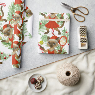 Kerstmis-tennisthema voor Siamese kattenliefhebber Cadeaupapier