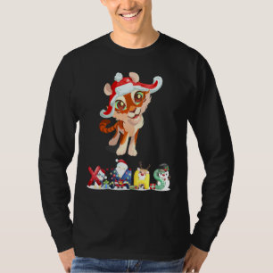 Kerstmis Tijger Gezicht Boom Sneeuw Pyjama Kerstmi T-shirt