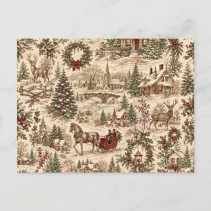Kerstmis toile cadeauverpakking Herten & slee Feestdagenkaart