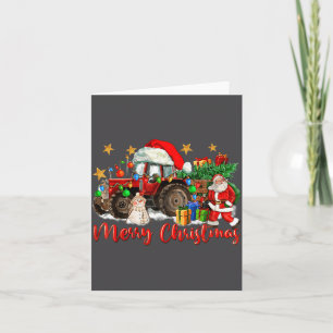 Kerstmis Tractor Met Sinterklaas Sneeuwman Kaart