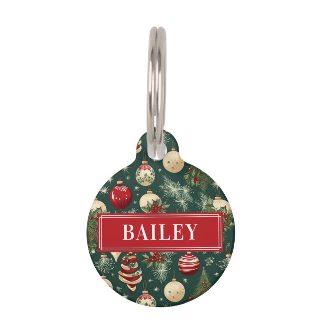 Kerstmis Traditionele Custom Dog Naam Rond Huisdierpenning (Voorkant)