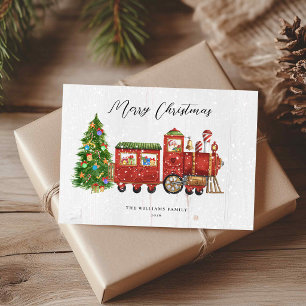 Kerstmis Trein Niet-Foto Vintage Kerstman Kaart