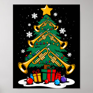 Kerstmis Trompetspeler Kerstboom Grappige Muziek L Poster