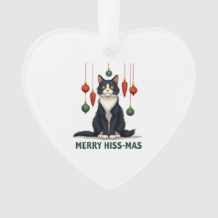 Kerstmis Tuxedo Kat met Kerstversiering Vrolijk Ornament