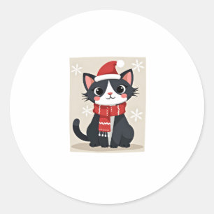 Kerstmis Tuxedo Kat Santa Sjaal Lelijke Kerst Vrou Ronde Sticker
