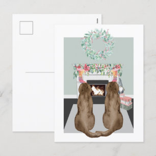 Kerstmis twee Chol Labrador Dogs Fireplace Scene Feestdagenkaart