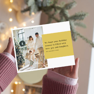 Kerstmis Twee Foto Familie Gele Gelukkige Feestd Briefkaart