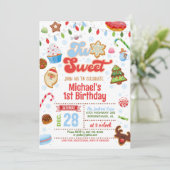 Kerstmis twee lieve verjaardag uitnodiging - jonge (Staand voorkant)