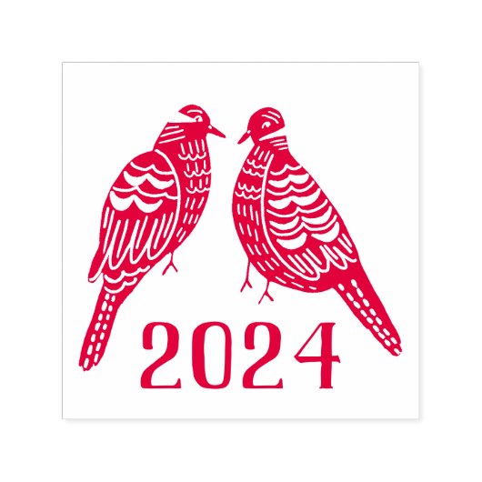 Kerstmis Twee schildpad Duiven aangepaste jaar Zelfinktende Stempel (Design)