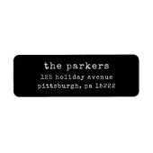 Kerstmis Typewriter | Zwart retouradres Etiket (Voorkant)