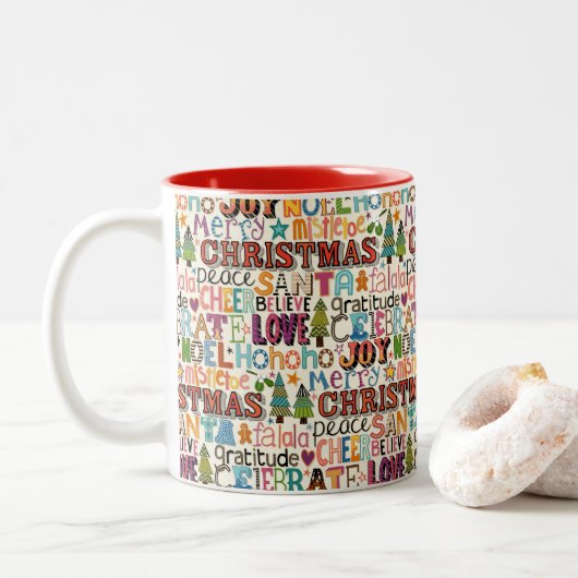 Kerstmis typografie tweekleurige koffiemok (Met donut)