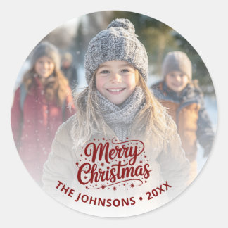 Kerstmis typografie verloop foto kaart ronde sticker