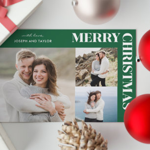Kerstmis Typografie Wit op Groen 3 Foto's Feestdagenkaart