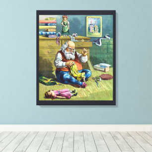 Kerstmis uit het verleden, Kerstman maakt poppen Canvas Afdruk