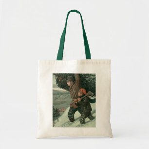 Kerstmis uit het verleden, vader en zoon hakken ee tote bag