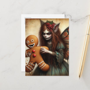 Kerstmis Vampier Elf Met Gemberkoek Briefkaart