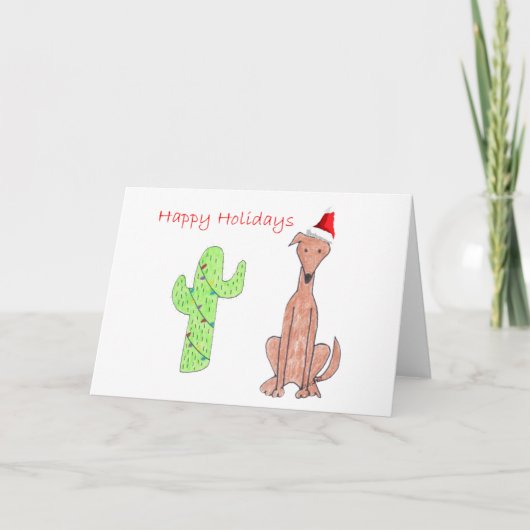 Kerstmis van de Cactus van Fawn van de windhond Feestdagen Kaart (Voorkant)