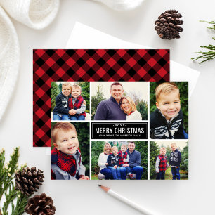 Kerstmis van de Collage van de foto   Rode Plaid Feestdagenkaart