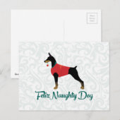 Kerstmis van de Hond van Pinscher Feliz van Feestdagenkaart (Voorkant / Achterkant)