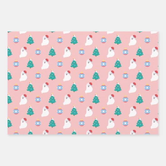 Kerstmis van de Japanse Spitz Dog - KamaHachi Inpakpapier Vel (Voorkant 3)