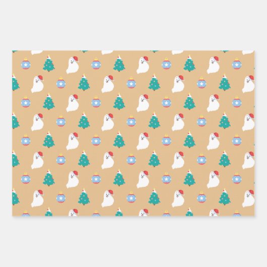Kerstmis van de Japanse Spitz Dog - KamaHachi Inpakpapier Vel (Voorkant)