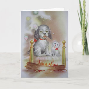 Kerstmis van de kat en van de Hond Feestdagen Kaart
