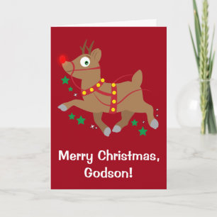 Kerstmis van de peetzoon met Rendier Met een rode Feestdagen Kaart
