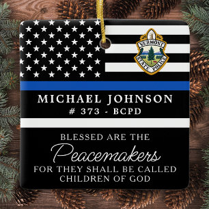Kerstmis van de politie persoonlijke Logo Thin Blu Keramisch Ornament