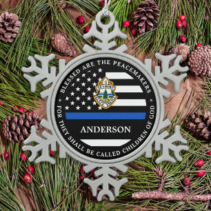 Kerstmis van de politie persoonlijke Logo Thin Blu Tin Sneeuwvlok Ornament
