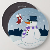 Kerstmis van de sneeuwman & van de Kous Ronde Button 6,0 Cm (Voorkant /achterkant)