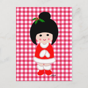 Kerstmis van het Meisje van Kokeshi Feestdagenkaart