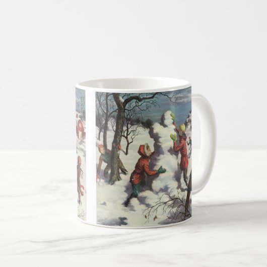 Kerstmis van vroeger, kinderen sneeuwbalgevecht koffiemok (Voorkant rechts)