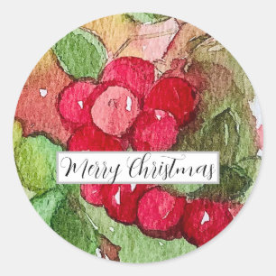 Kerstmis Veenbessen Fruit Waterverf Ronde Sticker