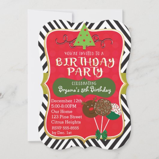 Kerstmis VERJAARDAGSFEEST Cake pops Uitnodigingen (Voorkant)