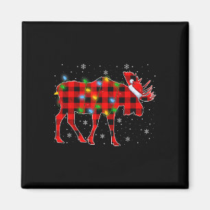 Kerstmis Verlichting Buffel Plaid Santa Moose Kers Magneet