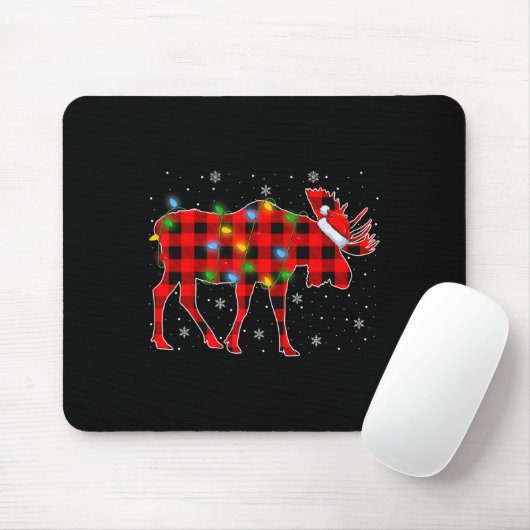 Kerstmis Verlichting Buffel Plaid Santa Moose Kers Muismat (Met muis)