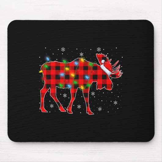 Kerstmis Verlichting Buffel Plaid Santa Moose Kers Muismat (Voorkant)
