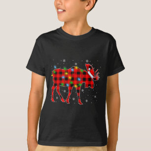 Kerstmis Verlichting Buffel Plaid Santa Moose Kers T-shirt