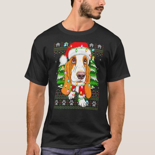 Kerstmis Verlichting Lelijke Santa Basset Hound Ke T-shirt (Voorkant)