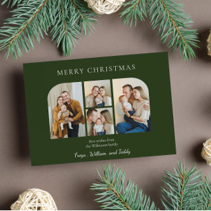 Kerstmis vier familie foto minimalistisch groen feestdagenkaart