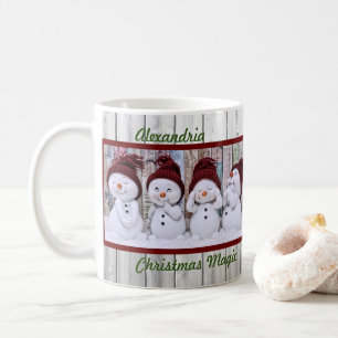 Kerstmis, vier kottersneeuwsmannen Prettige feestd Koffiemok