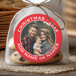Kerstmis vieren - Foto en tekst rood wit Ronde Sticker