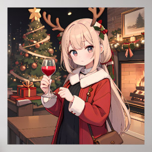 Kerstmis vieren met een glas wijn poster