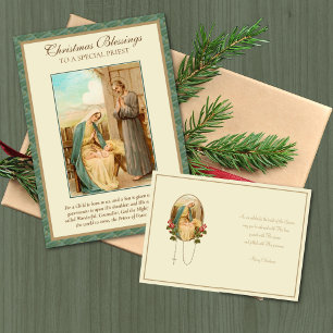 Kerstmis Vintage Baby Jezus Katholieke Priester Feestdagen Kaart