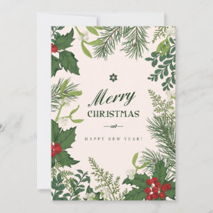 Kerstmis Vintage Bloemen Foto Vakantiebord Feestdagenkaart