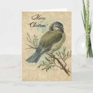 Kerstmis, Vintage Bluetit Feestdagen Kaart